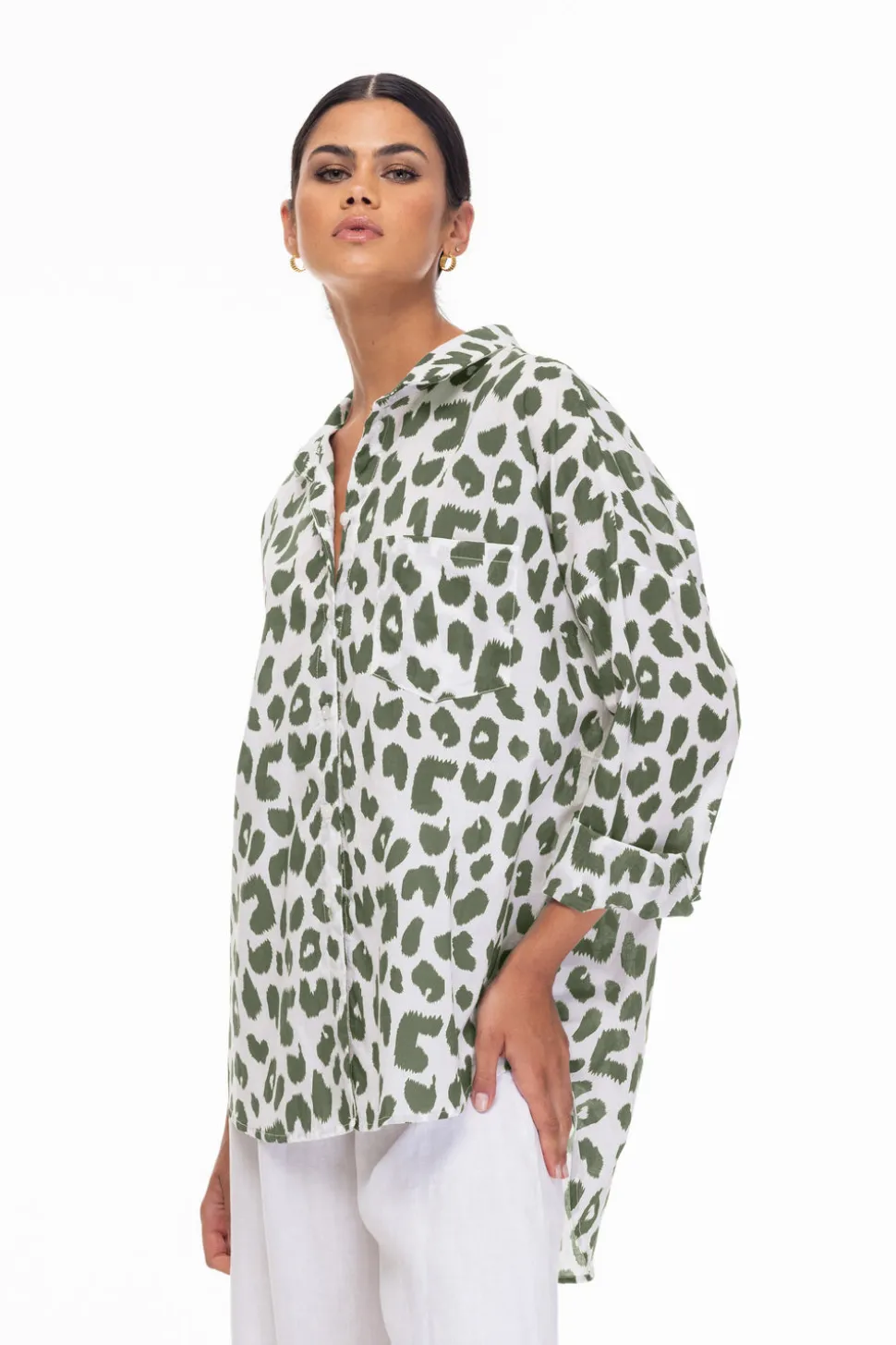 Defiant Shirt - Ivory/Golden Forest Leopard Print