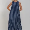 Finally Here Dress - Navy with White Pinstripe