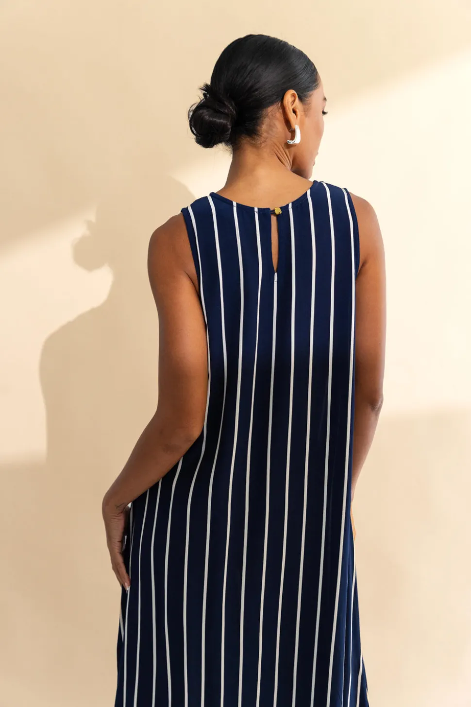 Finally Here Dress - Navy with White Pinstripe