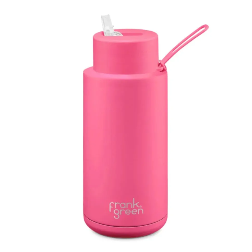 Frank Green - 34oz Reusable Bottle (straw) - Neon Pink