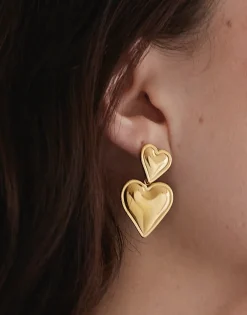 GIMME - Alexandra Double Heart Earrings - Gold