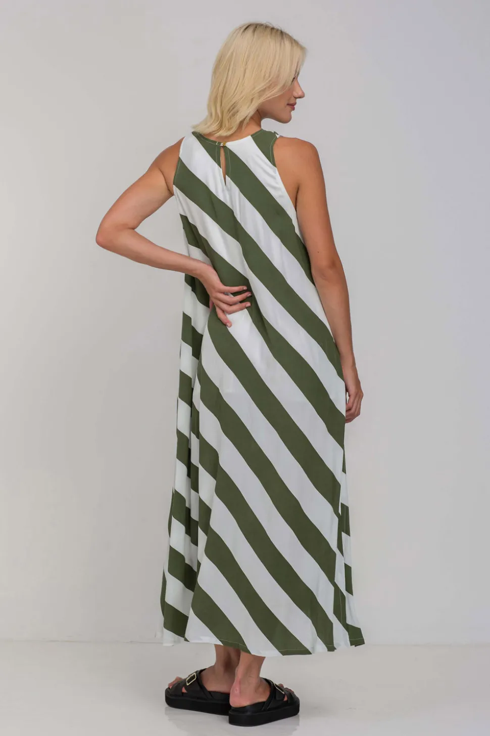 H25/50663 Finally Here Dress - Dried Mint/Ivory Diagonal Stripe