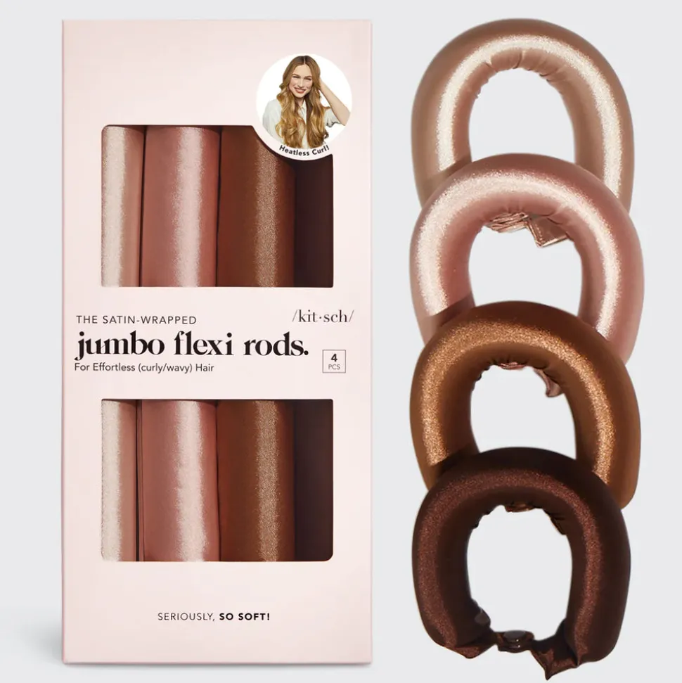 Kitsch Satin Jumbo Flexi Rods 4pc - Rosewood
