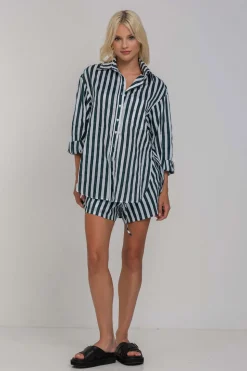 Luca Short - White/Black/Green Stripe