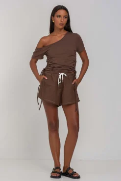 Luca Short - Chocolate with White Topstitching