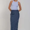 Saturday Skirt - Navy with White Diagonal Pinstripe