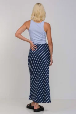 Saturday Skirt - Navy with White Diagonal Pinstripe