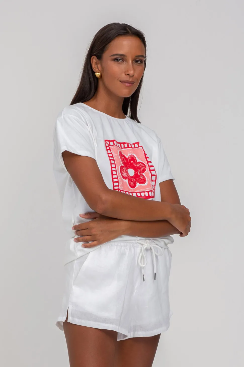 Say So Tee - White with Pink/Red Peppa Hart Flower