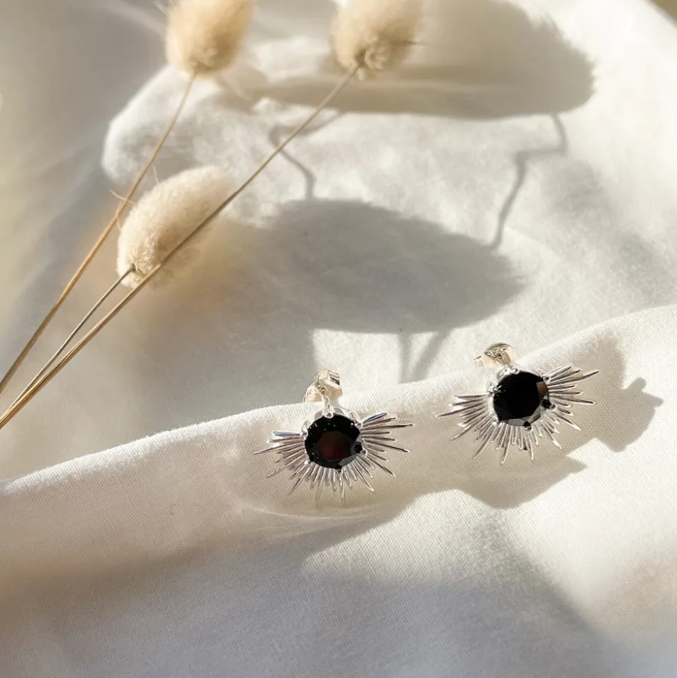 Silver Linings - Solace Earrings - Silver/Garnet