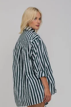 Two Makes One Shirt - White/Black/Green Stripe