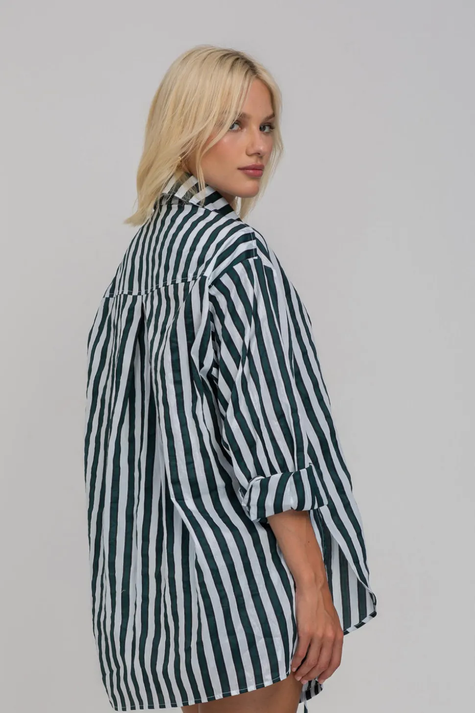 Two Makes One Shirt - White/Black/Green Stripe