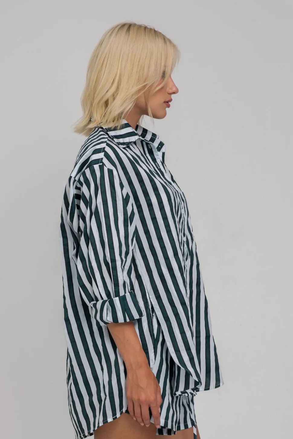 Two Makes One Shirt - White/Black/Green Stripe